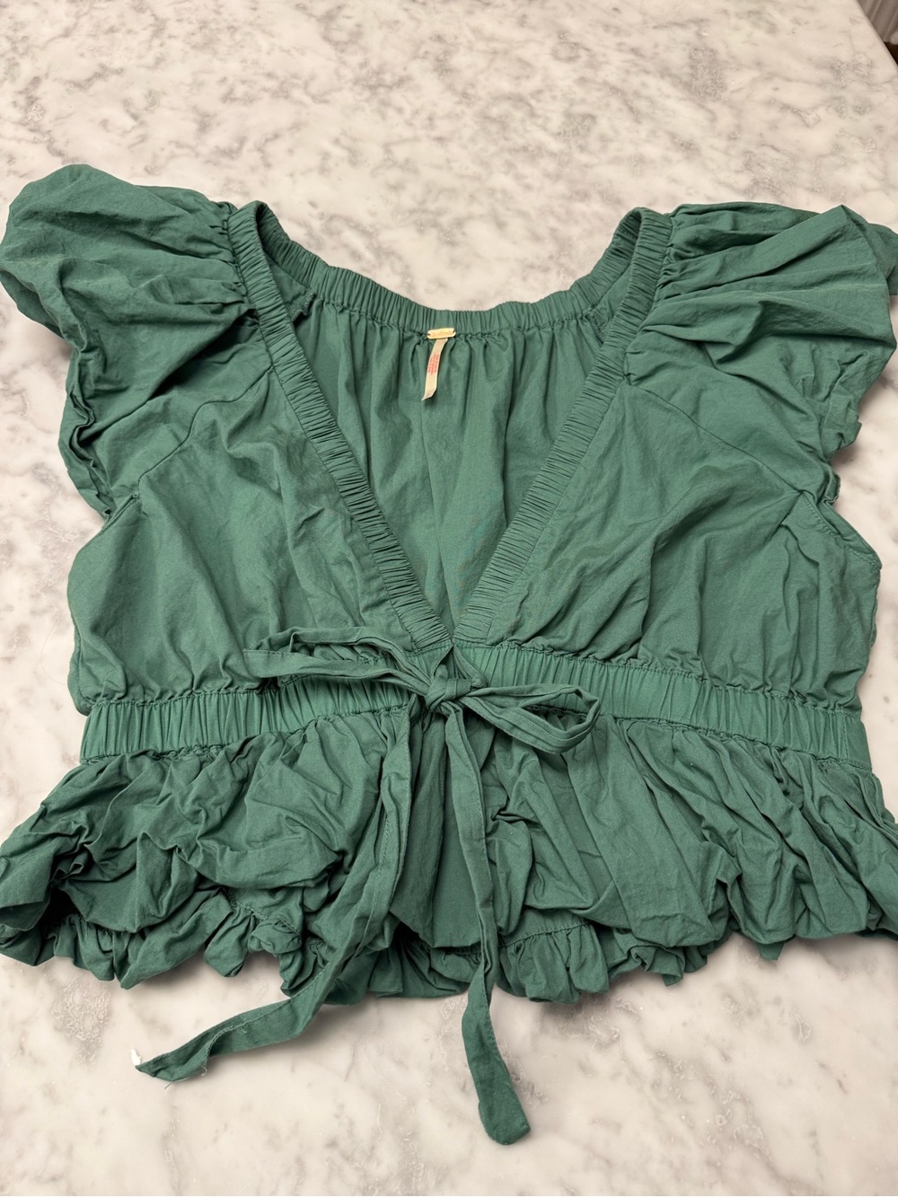 Free People Green Ruffle Tie Front Peplum Top Size Large